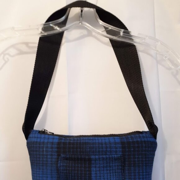New Classic Plaid Wool Top handle Purse Shoulder bag Blue Black Faux leathertrim - Picture 6 of 10